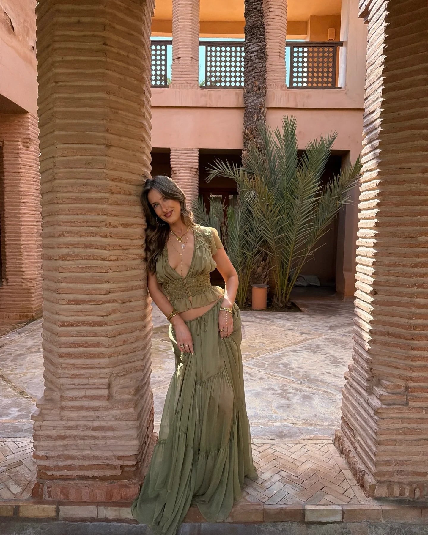 SOERA Morrigan Lace Chiffon Top & Skirt Set - Matching Sets - Green S