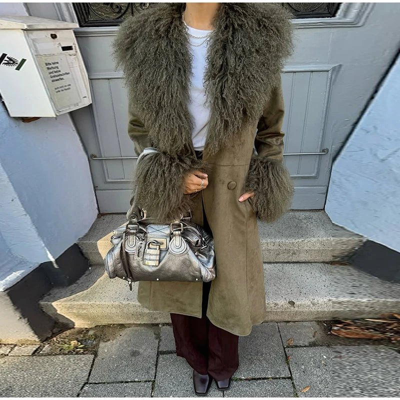 SOERA Teresa Patchwork Faux Fur Collar Coat - Coat - SOERA-191043-KHA-M-35267 M