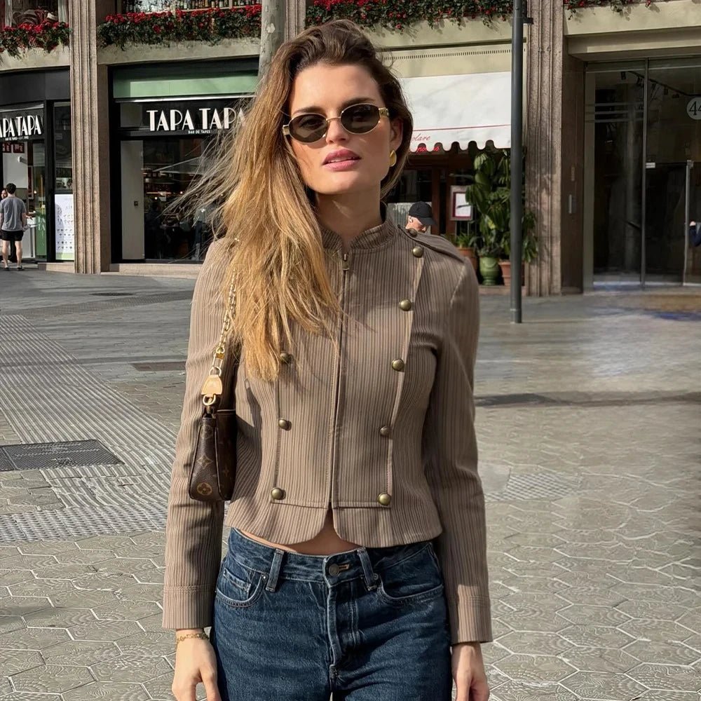 SOERA Mara Striped Zip-Up Blazer - Coats & Jackets - Brown XS