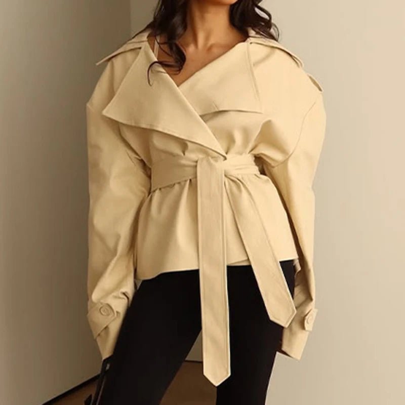 SOERA Tara Lace Up Cropped Trench Coat - Coats & Jackets - 1005010209802968-;oF1775118772176893463 Navy Blue XS
