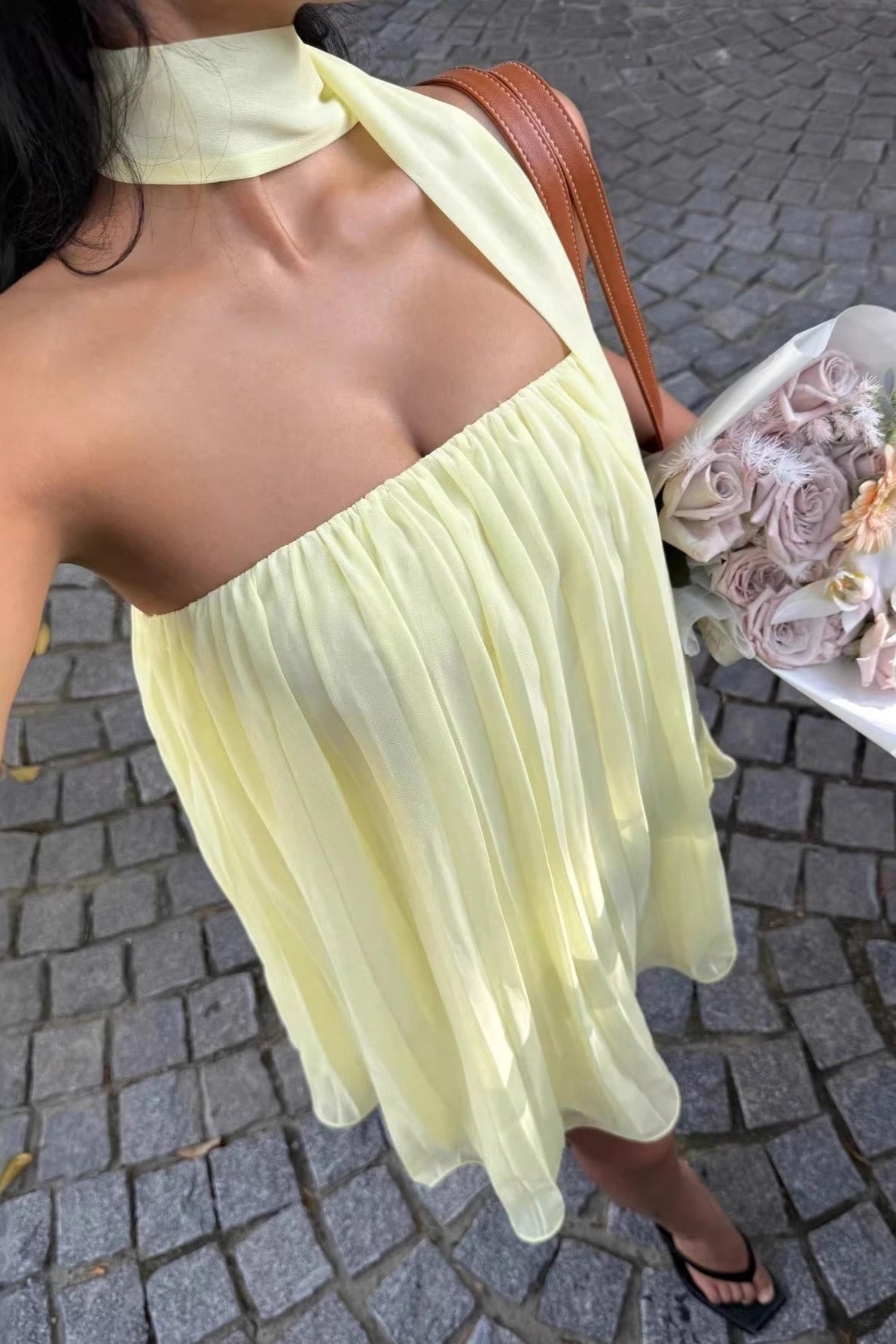 SOERA Aliya Ruched Bandeau Mini Dress - Dress - SOERA-465347-YEL-S-85763 Yellow S
