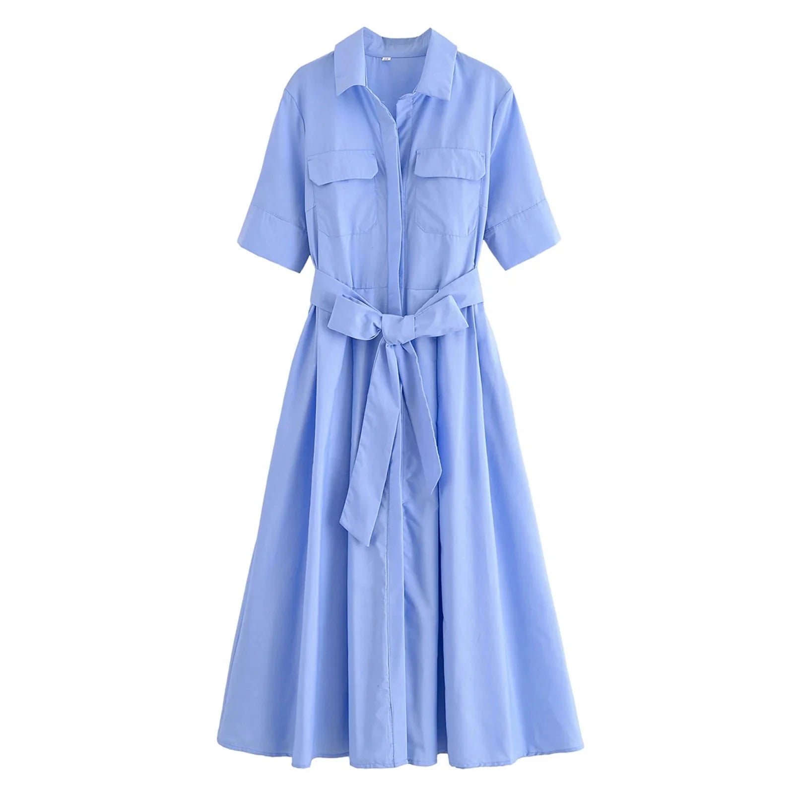 SOERA Beatrice Belted Shirt Midi Dress - Dress - Blue XS