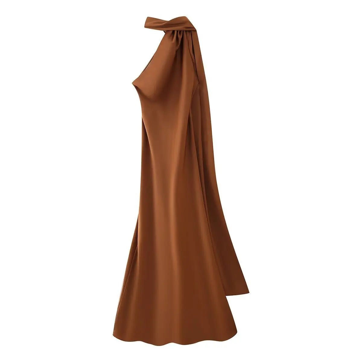 SOERA Beatrice Halter Backless Silk Satin Maxi Dress - Dress - Brown S