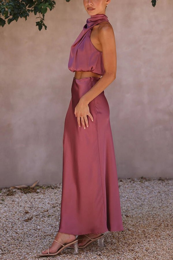 SOERA Beatrice Two - Piece Satin Wedding Guest Set - Dress - Pink S