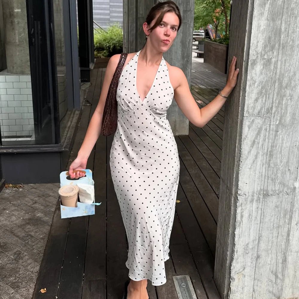 SOERA Bianca Polka Dot Halter Maxi Dress - Dress - White M