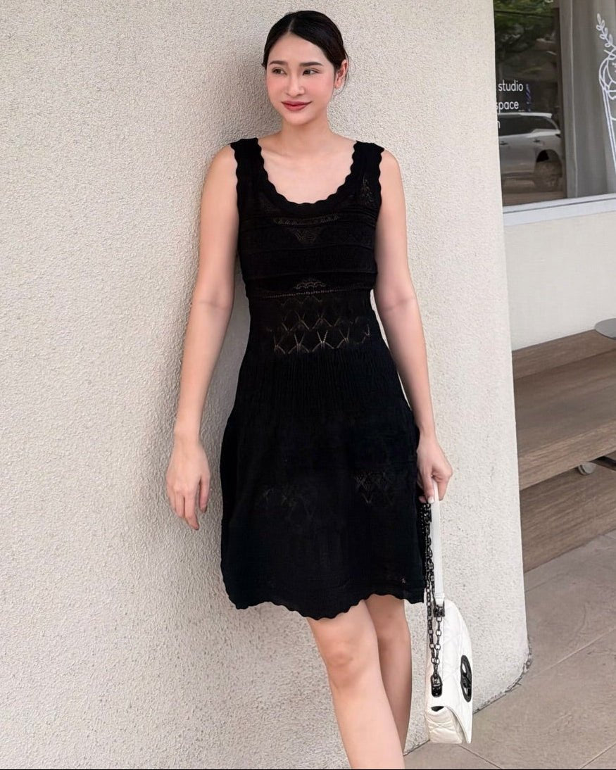 SOERA Celeste Hollow - Out Knitted Midi Dress - Dress - Black XS