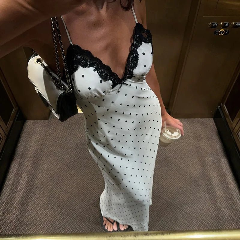 SOERA Celeste Lace Trim Polka Dot Dress - Dress - White L