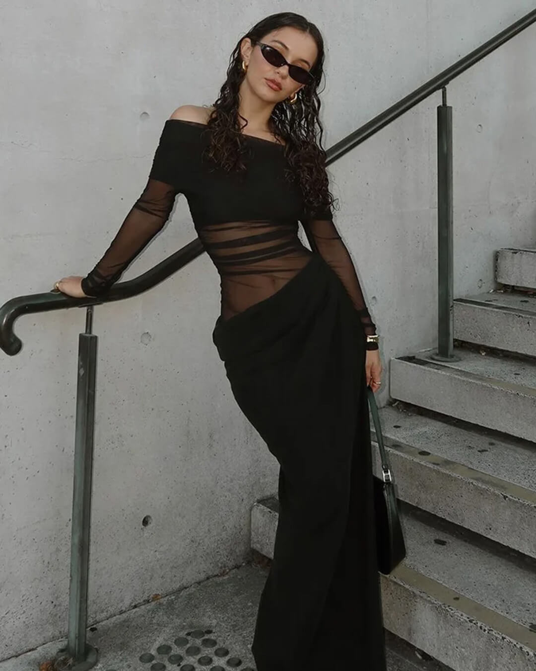 SOERA Shiela Ruched Mesh Maxi Dress - Dress - Black XL