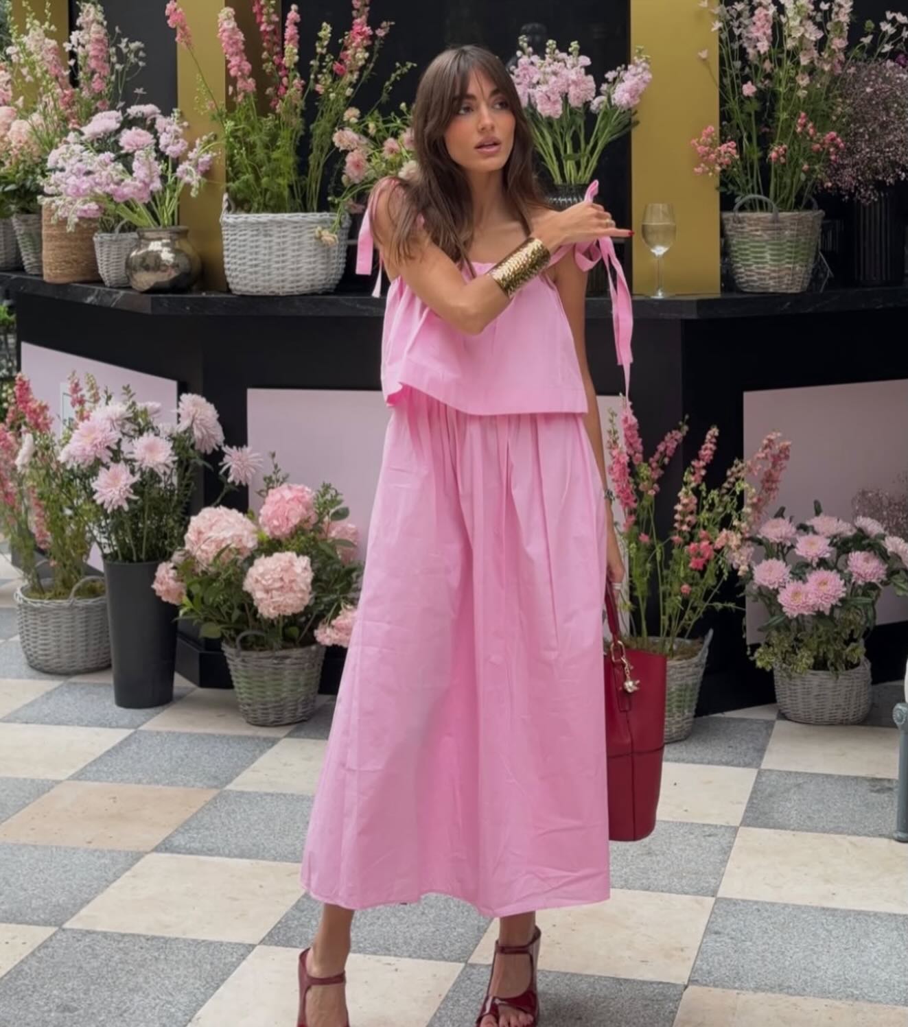 SOERA Sophia Pink Bow Tiered Midi Dress - Dress - XS