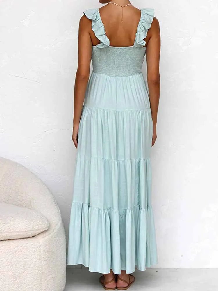 SOERA Tahlia Ruffle Cotton Linen Maxi Dress - Dress - Light Blue M