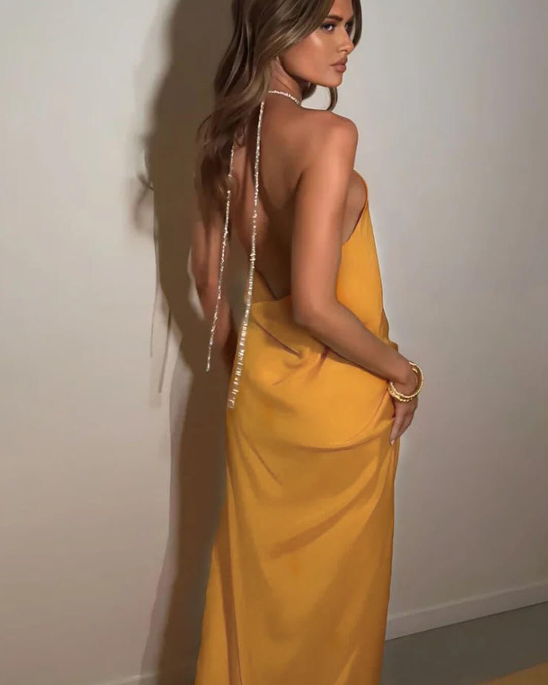 SOERA Veron Sequin Halter Maxi Dress - Dress - SOERA-649923-ORA-S-81827 Orange S
