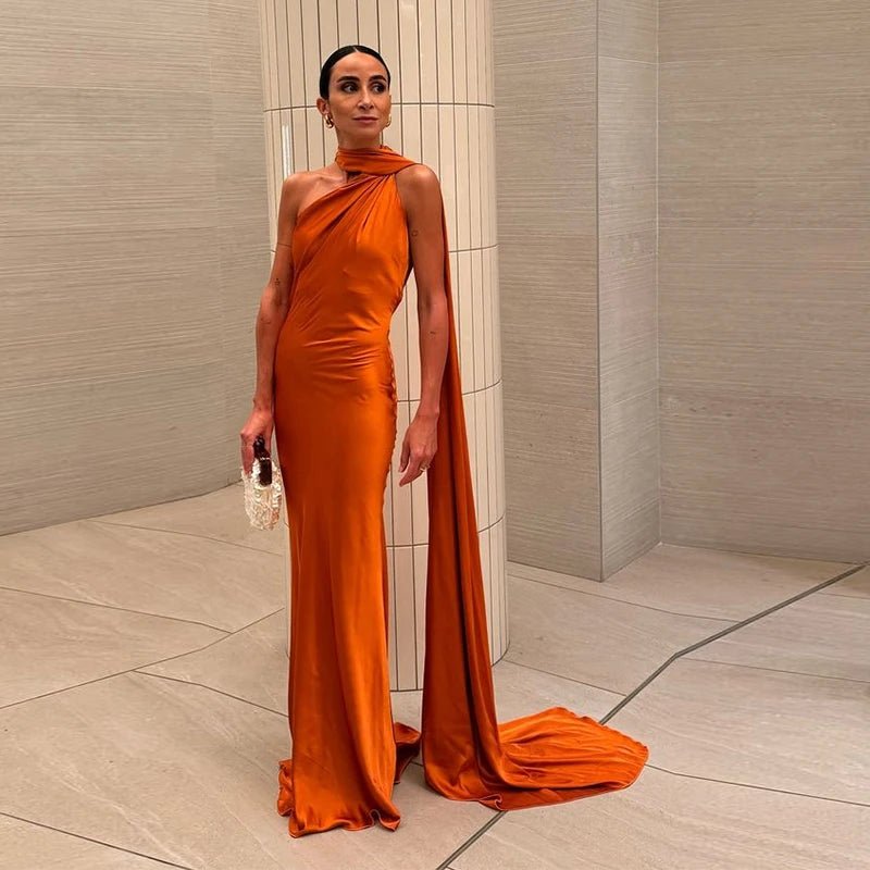 SOERA Yanna Halter Backless Satin Dress - Dress - Orange M