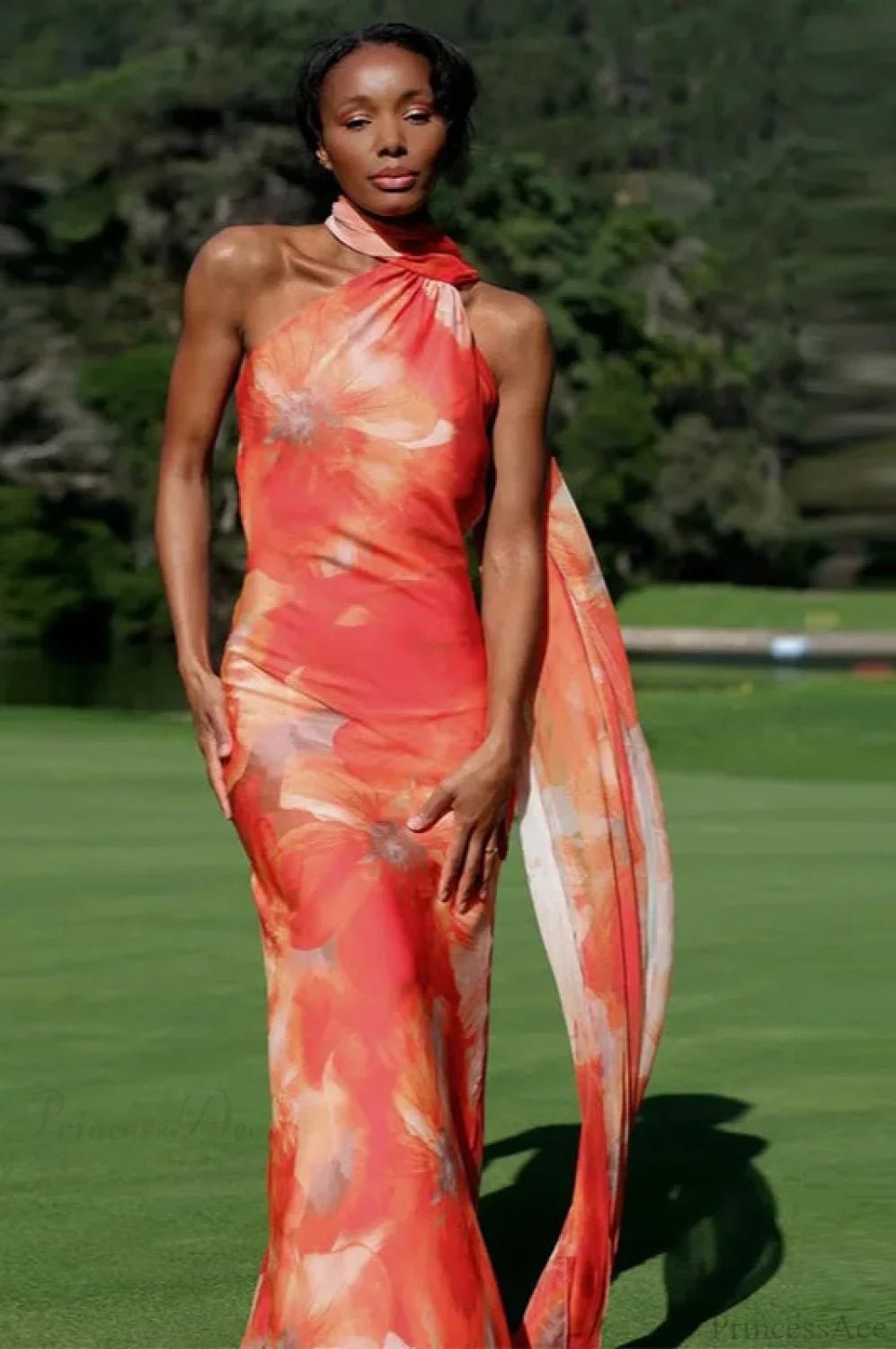 SOERA Adorinda Elegant Satin Halter Dress - Dresses - SOERA-689795-ORA-S-91011 Orange S