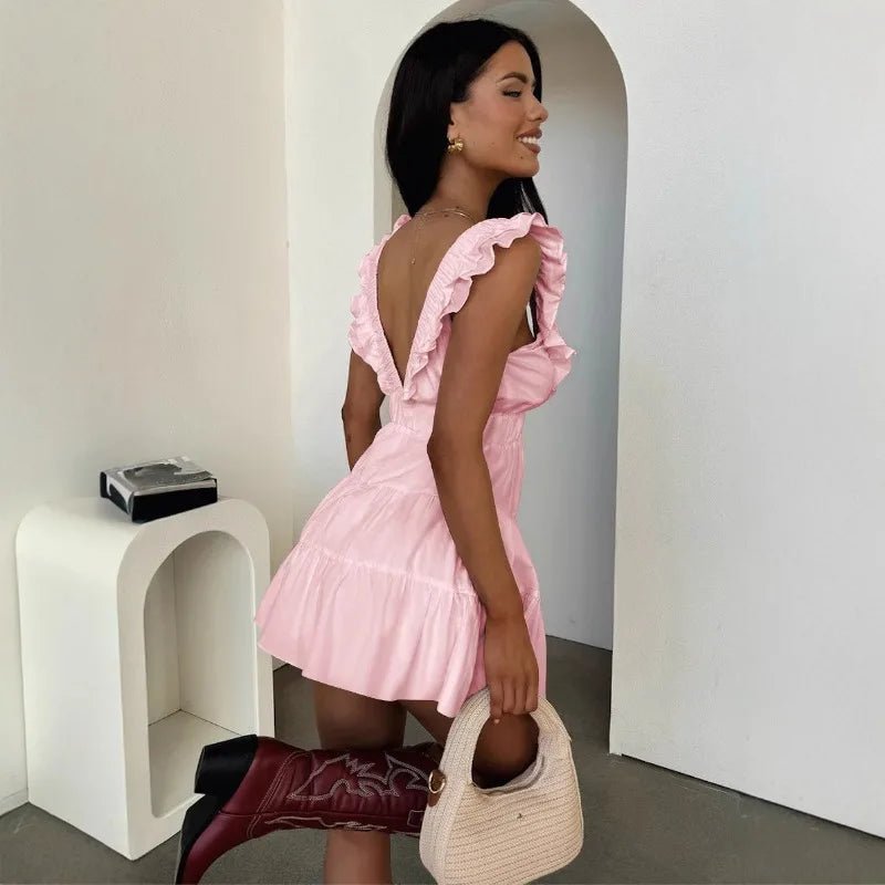 SOERA Zelia V-Neck Ruffle Sleeveless Dress - Dresses - Pink XS