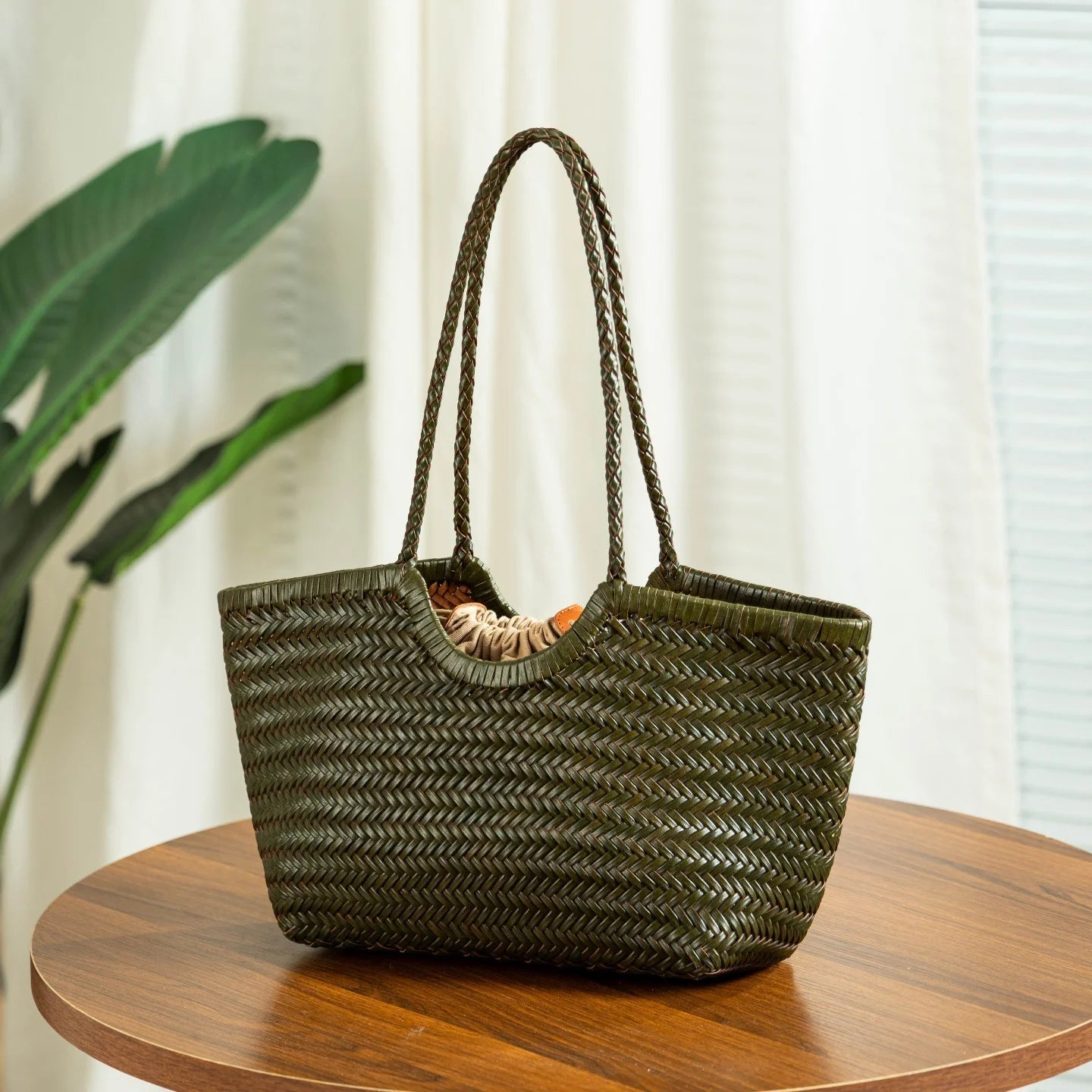 SOERA Bianca Handwoven Leather Tote Bag - Handbags - Green Small