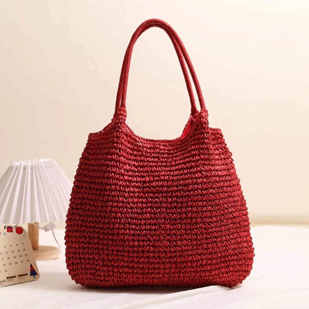 SOERA Brielle Woven Straw beach Tote Bag - Handbags - Red