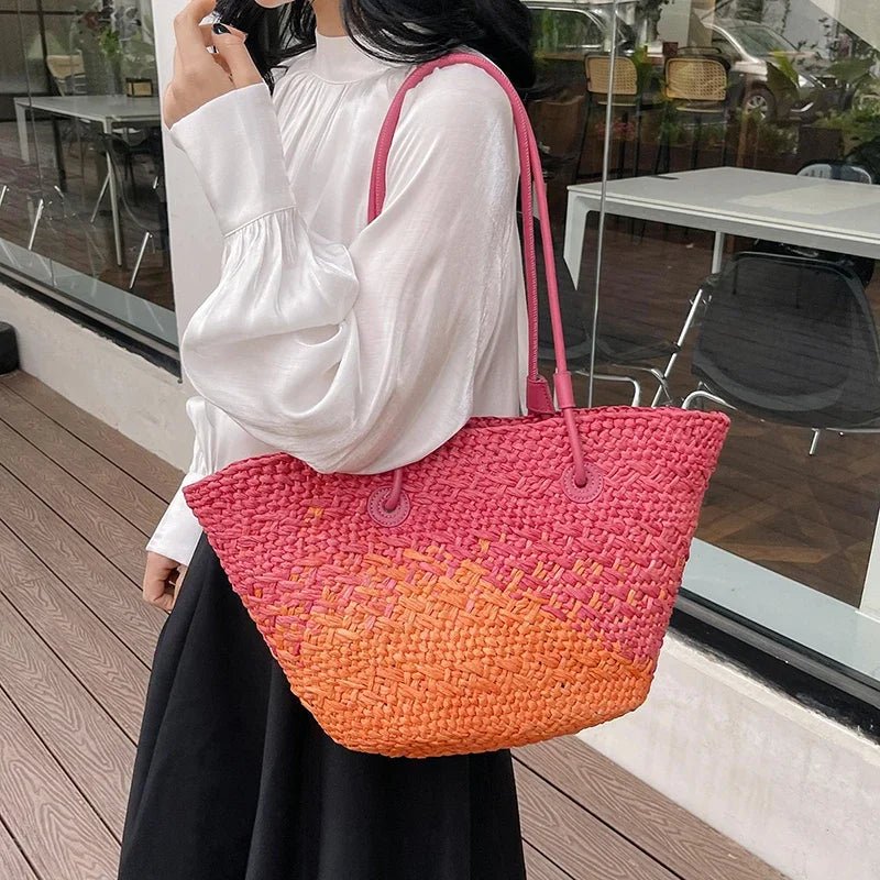 SOERA Camille French Straw Tote Bag - Handbags - Rose Red