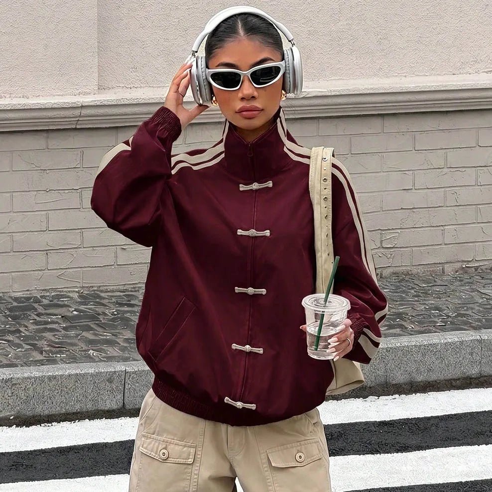 SOERA Mary Mandarin Striped Oversized Jacket - Jacket - SOERA-000643-RED-S-25603 Red S