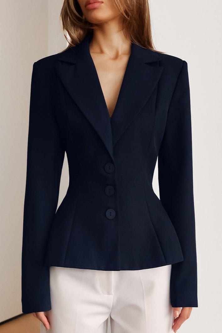 SOERA Vivienne Fitted V - Neck Padded Shoulder Blazer - Jacket - Navy M