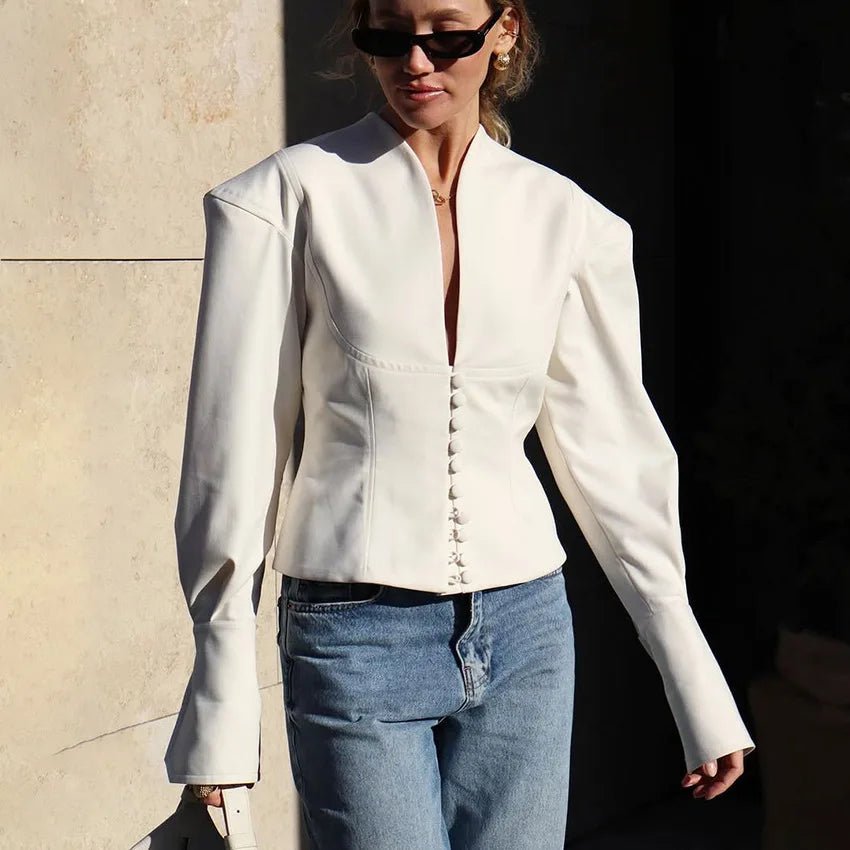 SOERA Bethany Cinched Waist Blazer - Jackets - 1005009569649857-;aL1768904312659597600 White L