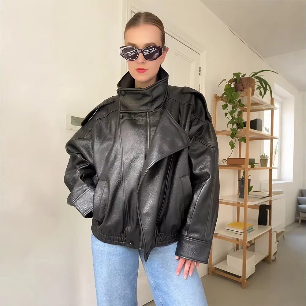 SOERA Carla Asymmetrical Leather Jacket - Jackets - Black S