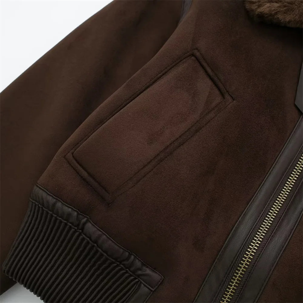 SOERA Esme Suede Short Bomber Jacket - Jackets - 1005006086971689-;sg1764703453922496199 Brown L