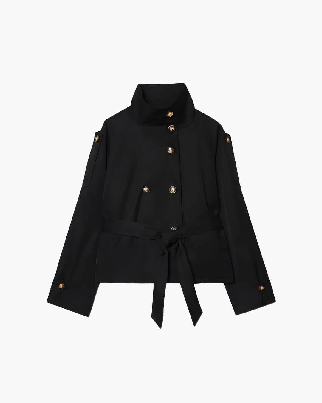 SOERA Kara Stand Collar Belted Crop Trenchcoat - Jackets - 1005009693239722-;dD1771494648611088341 Burgundy XS
