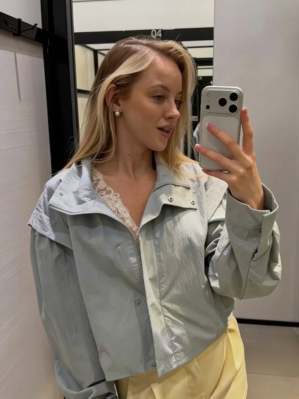 SOERA Melisande High Collar Cropped Jacket - Jackets - Light Blue M