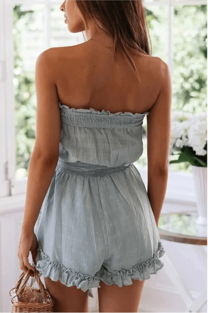 SOERA Beatrice Belted Tube Top Jumpsuit - Jumpsuit - Light Blue XS