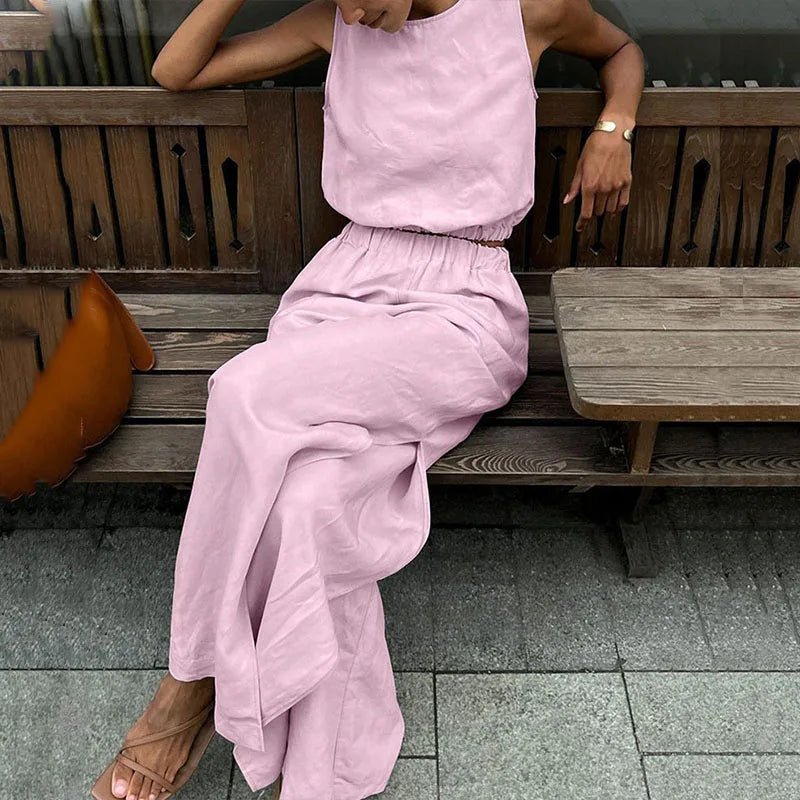 SOERA Hilde Cotton Linen Two - Piece Set - Jumpsuit - Pink S