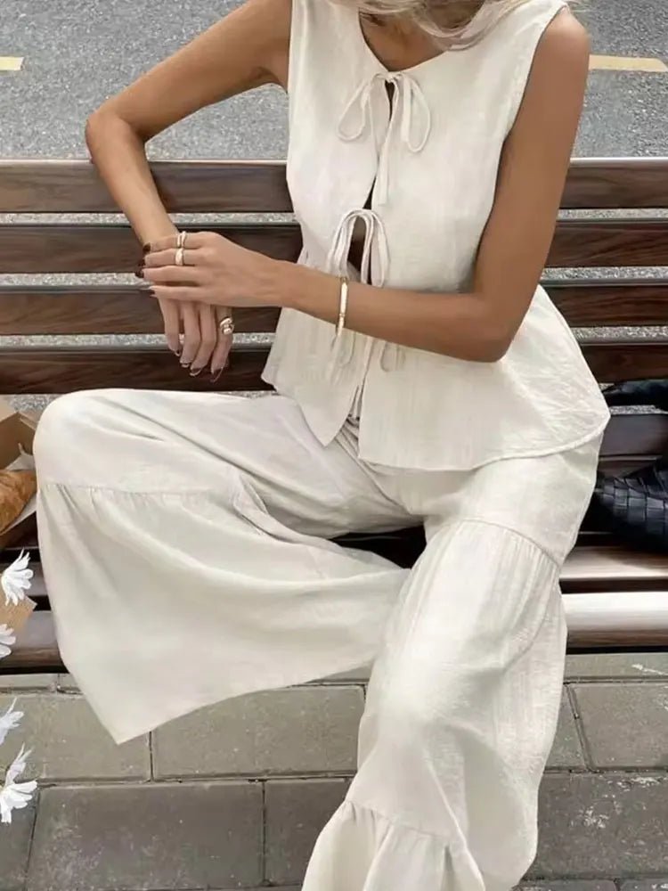 SOERA Vianne Tie Front Vest Trouser Set - Matching Sets - White Suit L