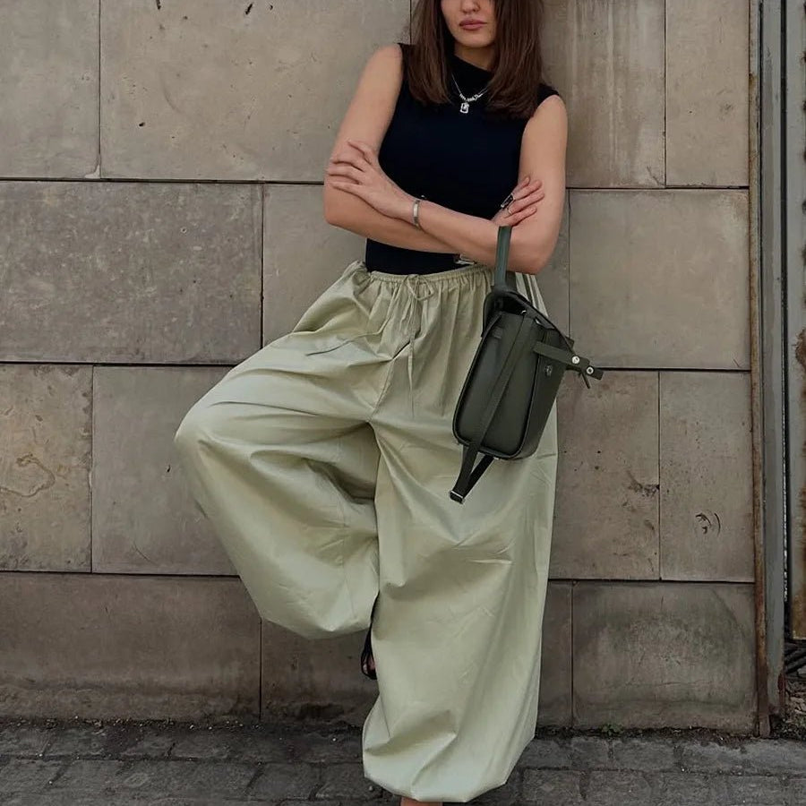SOERA Amethyst Wide Leg Cotton Trousers - Pants - SOERA-410371-GRE-S-54179 Green S