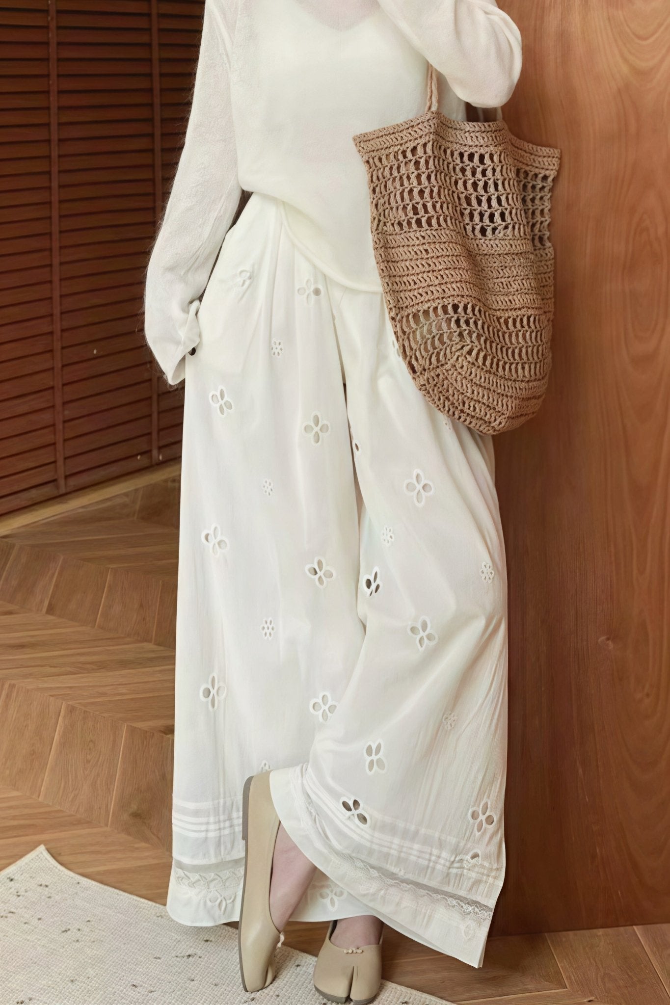 SOERA Bianca Hollow Out Lace Wide Leg Pants - Pants - Beige S