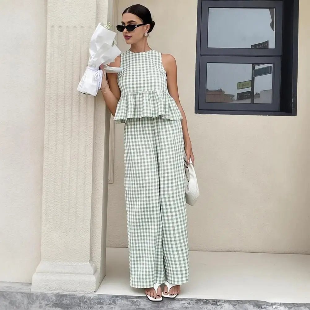 SOERA Leanne Plaid Ruffle Two - Piece Set - Set - Green S