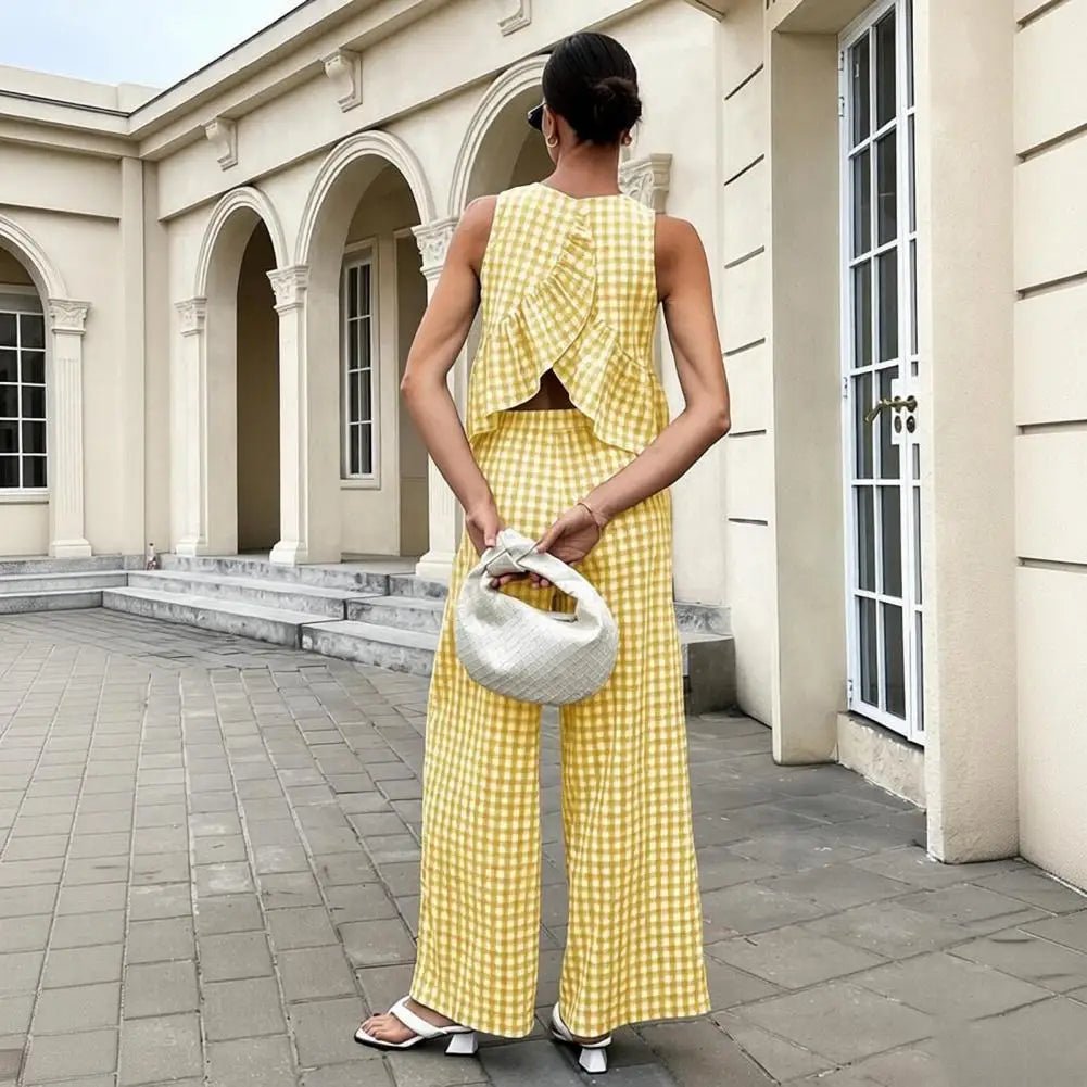 SOERA Leanne Plaid Ruffle Two - Piece Set - Set - Yellow S