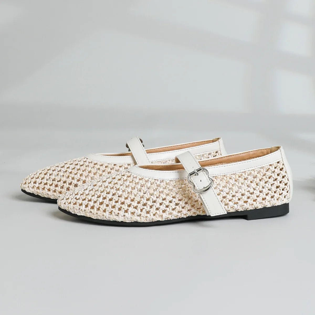 SOERA Beatrice Hollow Weave Mary Jane Flats - Shoes - Beige 39