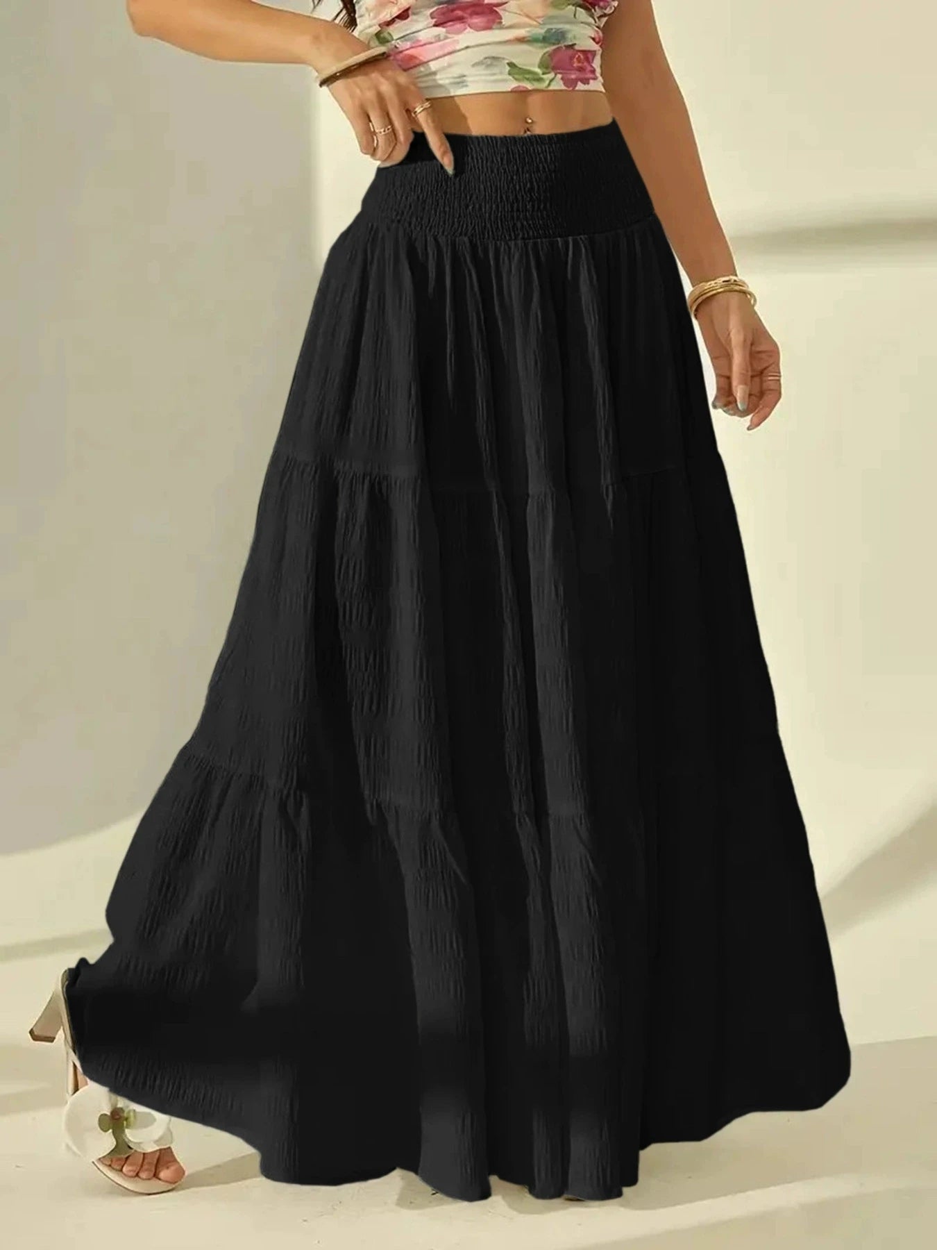 SOERA Calla Tiered Maxi Skirt Elastic Waist - Skirts - White S