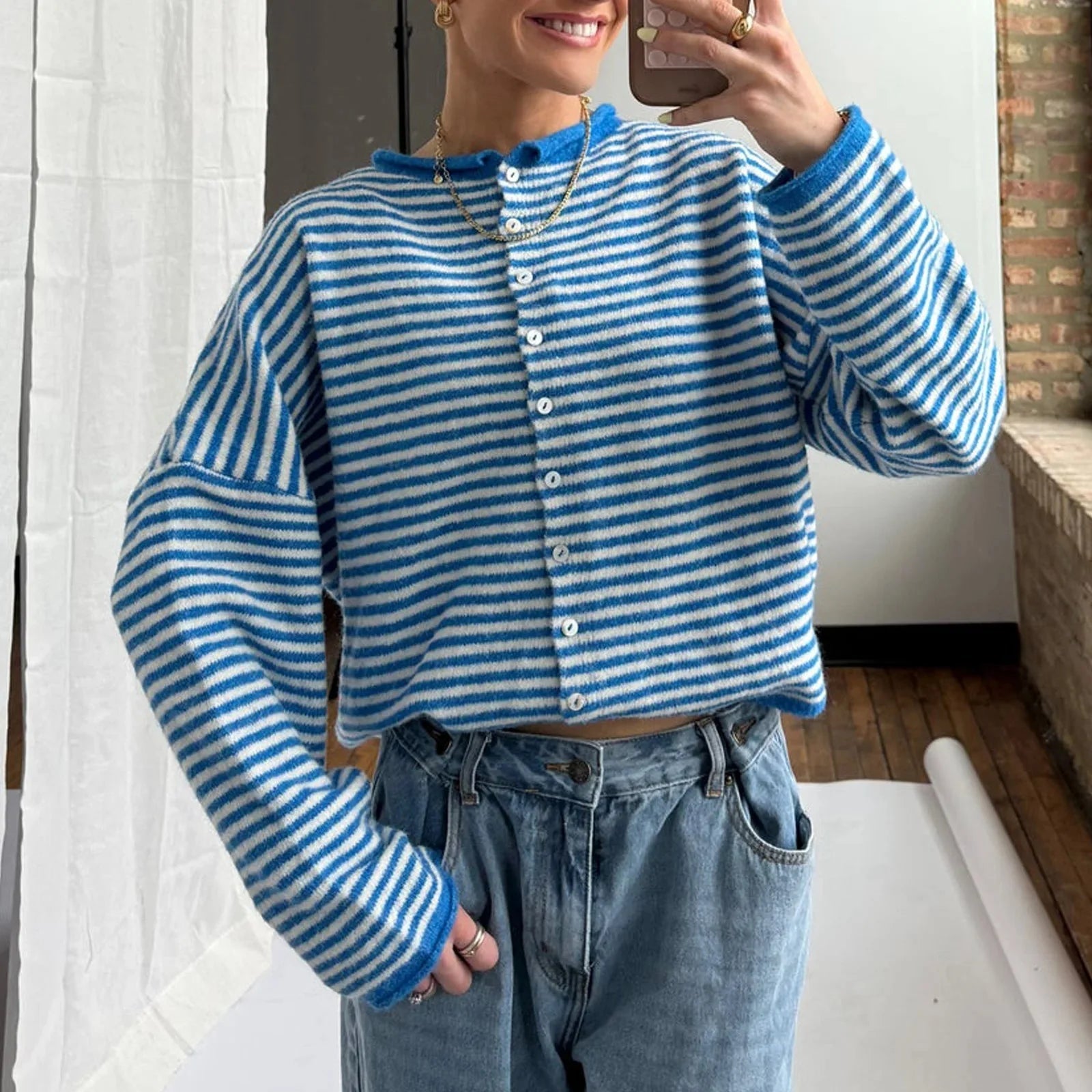 SOERA Sofia Striped Cardigan - Sweaters & Cardigans - Blue S