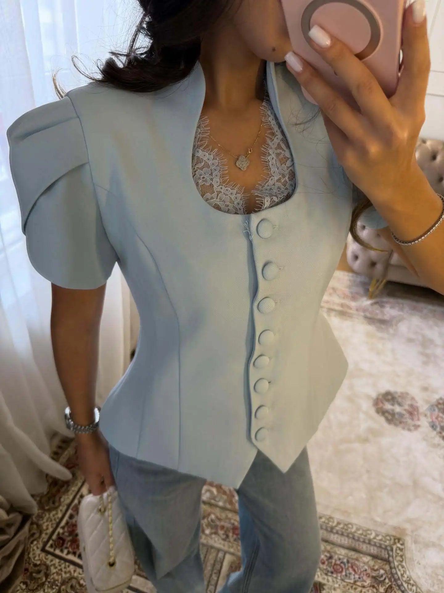 SOERA Bianca Button Front Stand Collar Top - Tops - White S