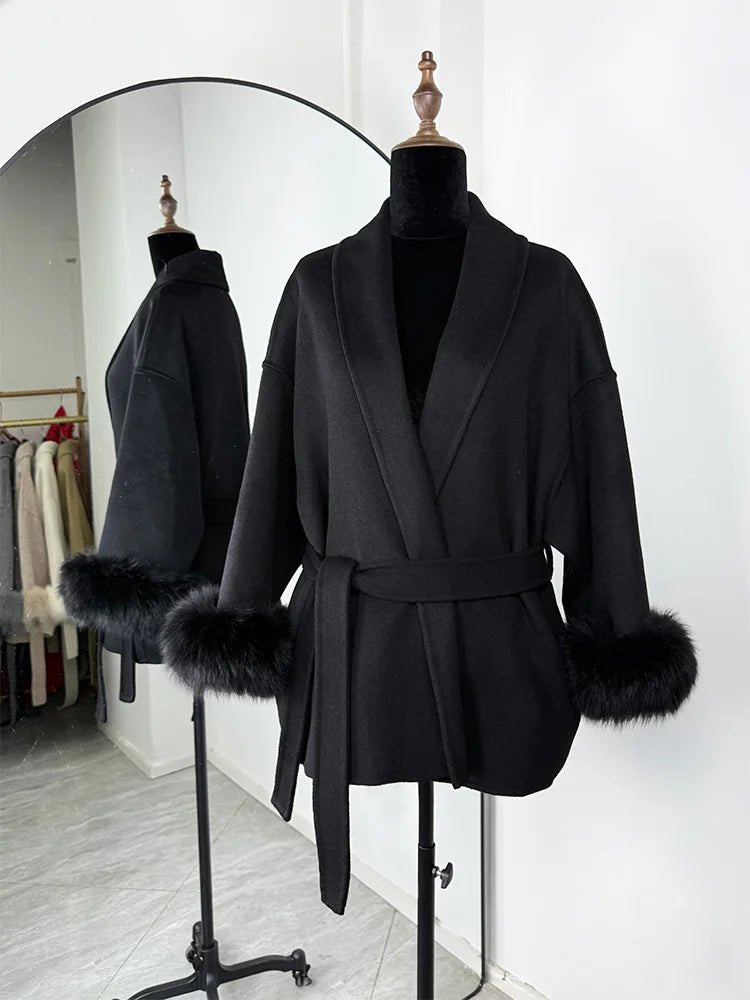 SOERA Wool Coat with Faux Fur - Women's Coats & Jackets - 3256809512722732-;QO1766845283306379947 Black S