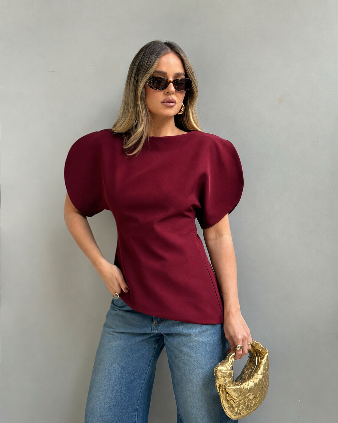 Sienna Tricot Balloon Sleeve Top