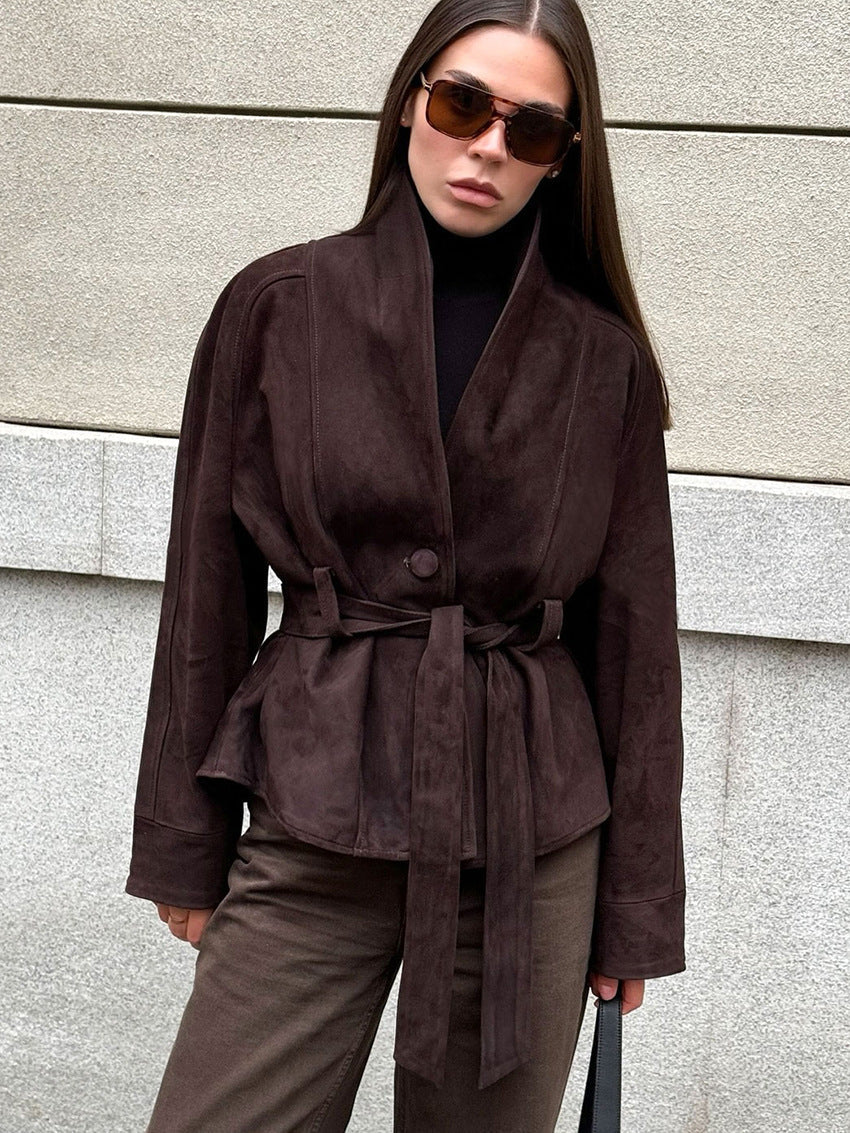 Teresa Belted Suede Trench Coat