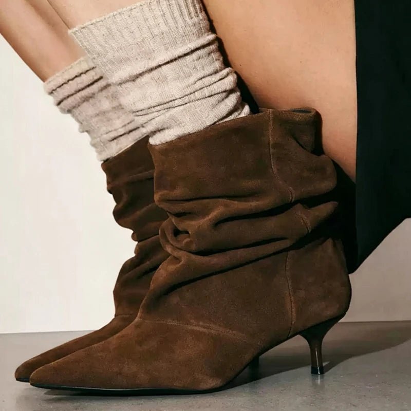 SOERA Amanda Faux Suede Ruched Ankle Boot - Shoes - SOERA-738243-BRO-37-59075 Brown 37