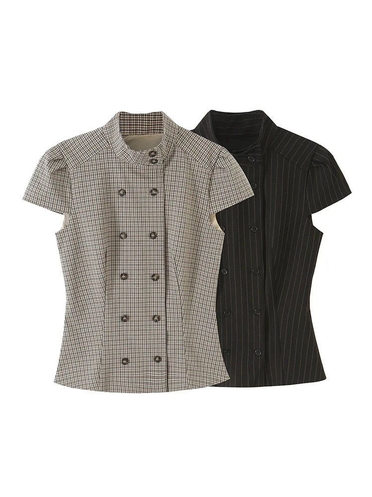 SOERA Claudia High Neck Fitted Plaid Blouse - Blouse - SOERA-213955-2-L-25219 Black L