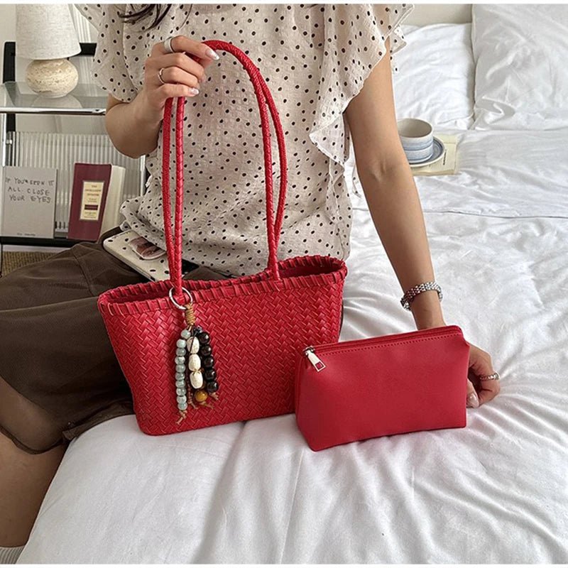 SOERA Sophie Straw Woven Tote Bag - Bag -  Red