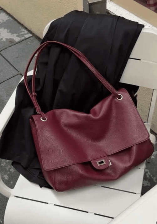SOERA Carla Maxi Flap Vegan Leather Shoulder Bag - Bags -  Burgundy 32x9x22 cm