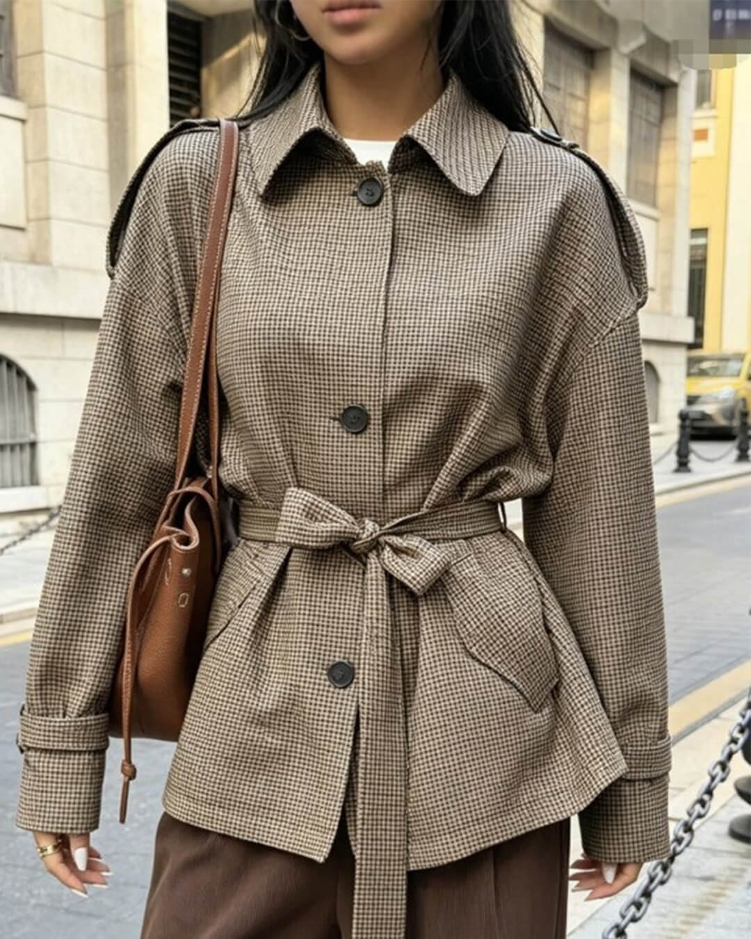 SOERA Teresa Houndstooth Plaid Blazer - Blazer - SOERA-250499-BRO-L-01123 Brown L