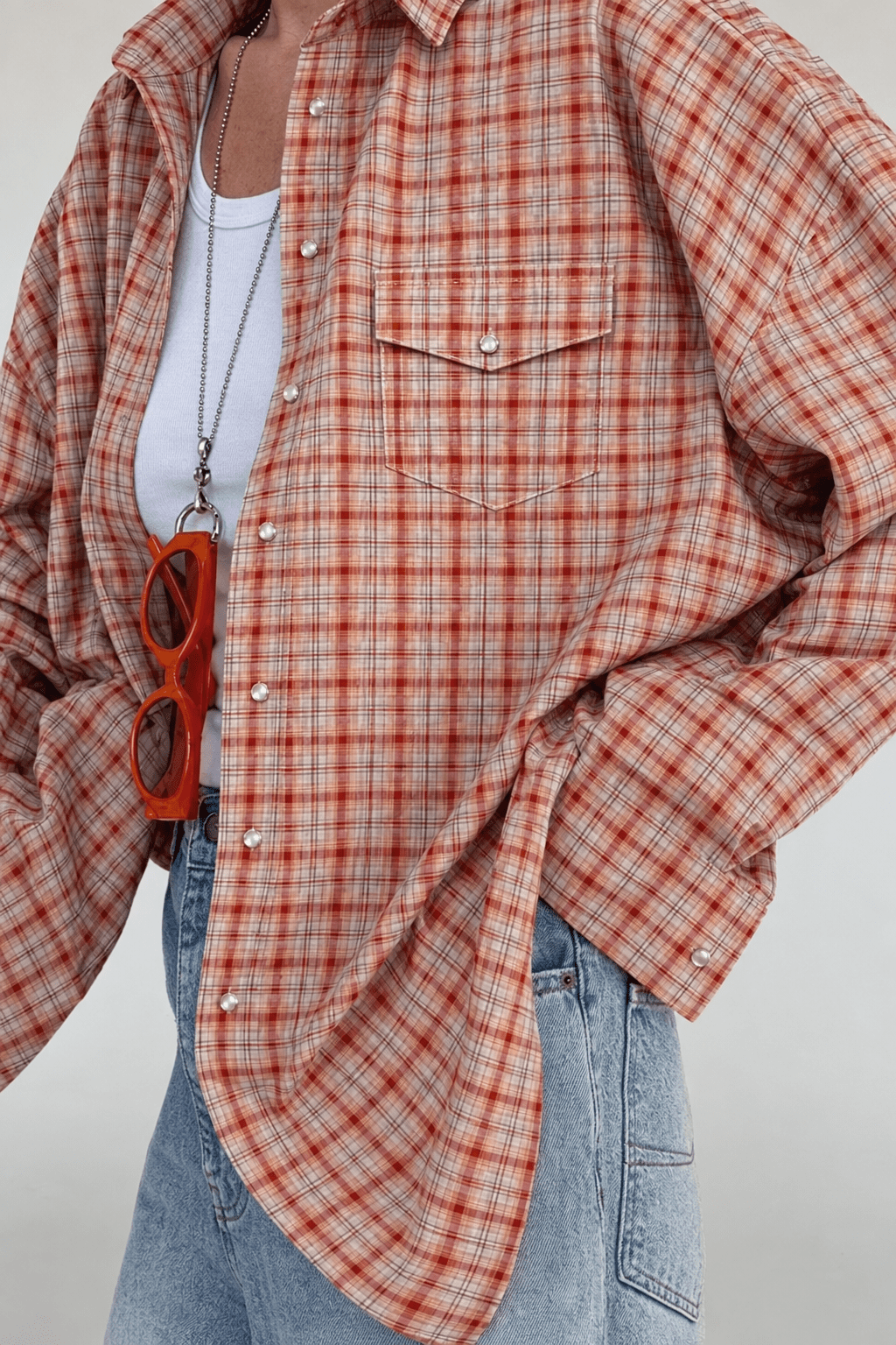 SOERA Carmen Oversized Plaid Shirt Blouse - Blouse - SOERA-266499-ORA-S-00803 Orange S