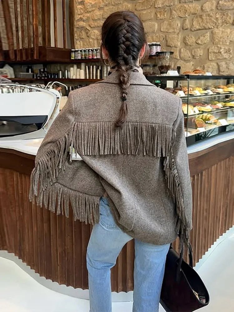 SOERA Marcelle Fringed Blazer Jacket - Coats & Jackets - 1005010340456789-;px1770053333910830978 Black S