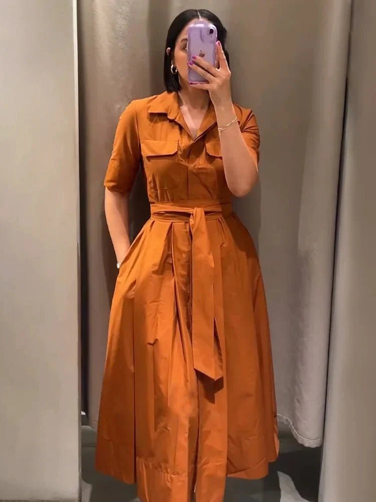 SOERA Beatrice Belted Shirt Midi Dress - Dress -  Brown M